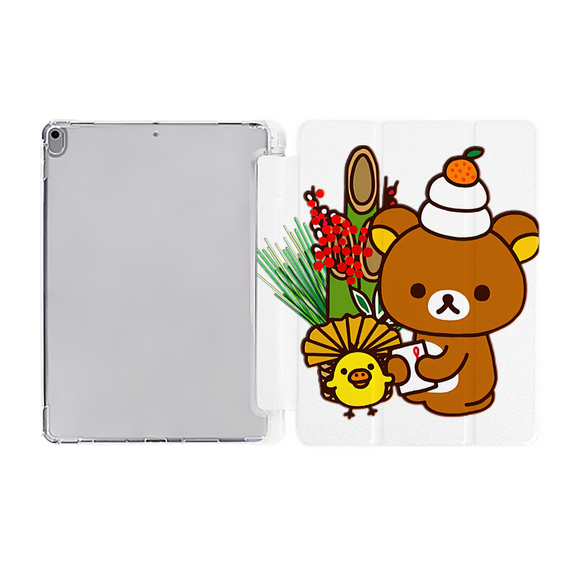 （画像用） リラックマ リラックマ キイロイトリ Rilakkuma Korilakkuma Kiiroitori IPad ケース ペン収納付き 三つ折りスタンド PUレザー×シリコン 対応機種9.5/10.5/10.9インチ